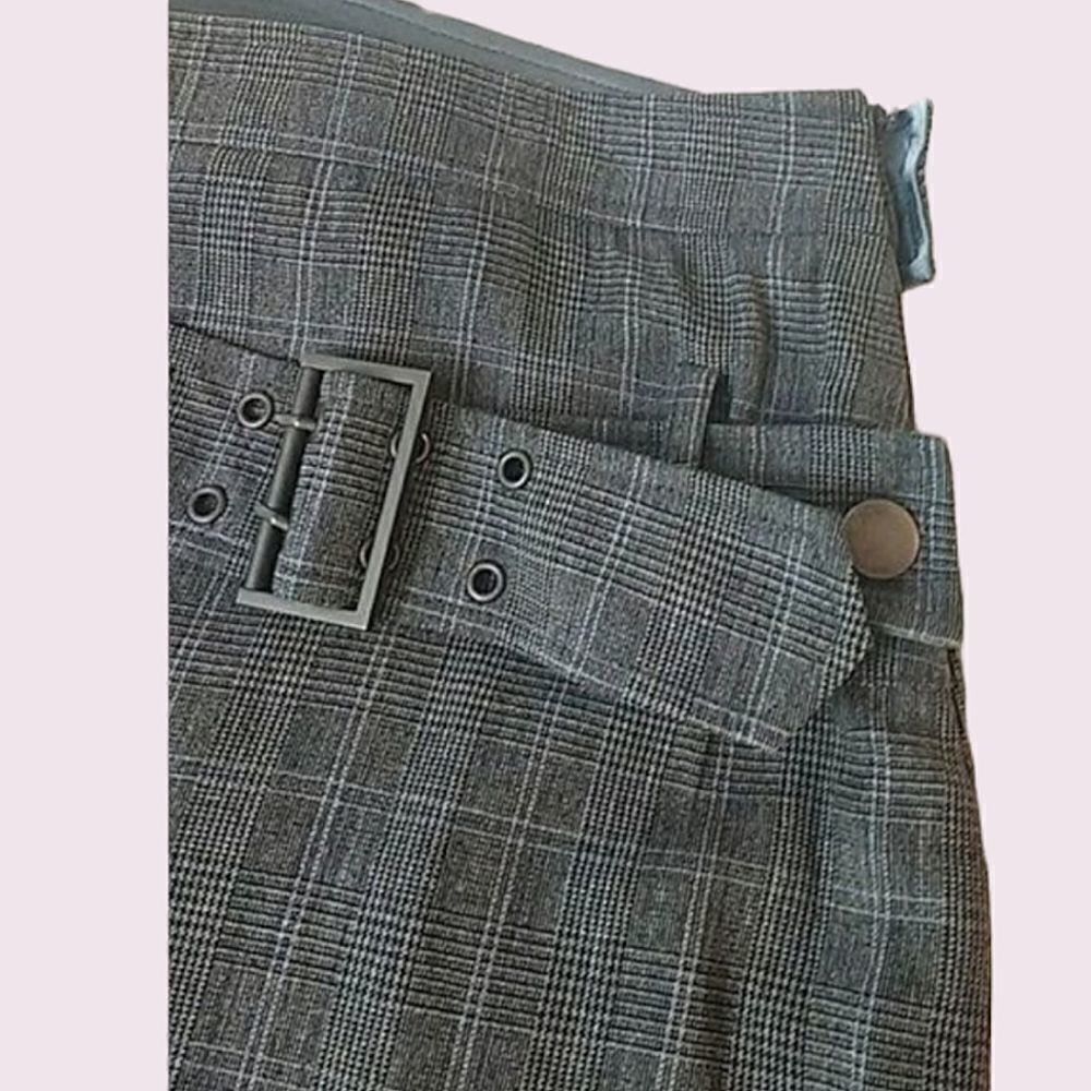 ElieTahari Vintage Wool Plaid Belted Short  Skirt size 10 - Picture 2 of 5